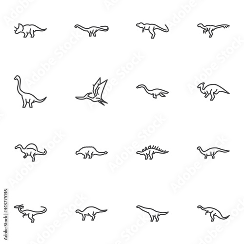 Fototapeta Naklejka Na Ścianę i Meble -  Dinos, dinosaurs line icons set