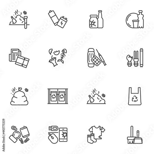 Waste, garbage line icons set