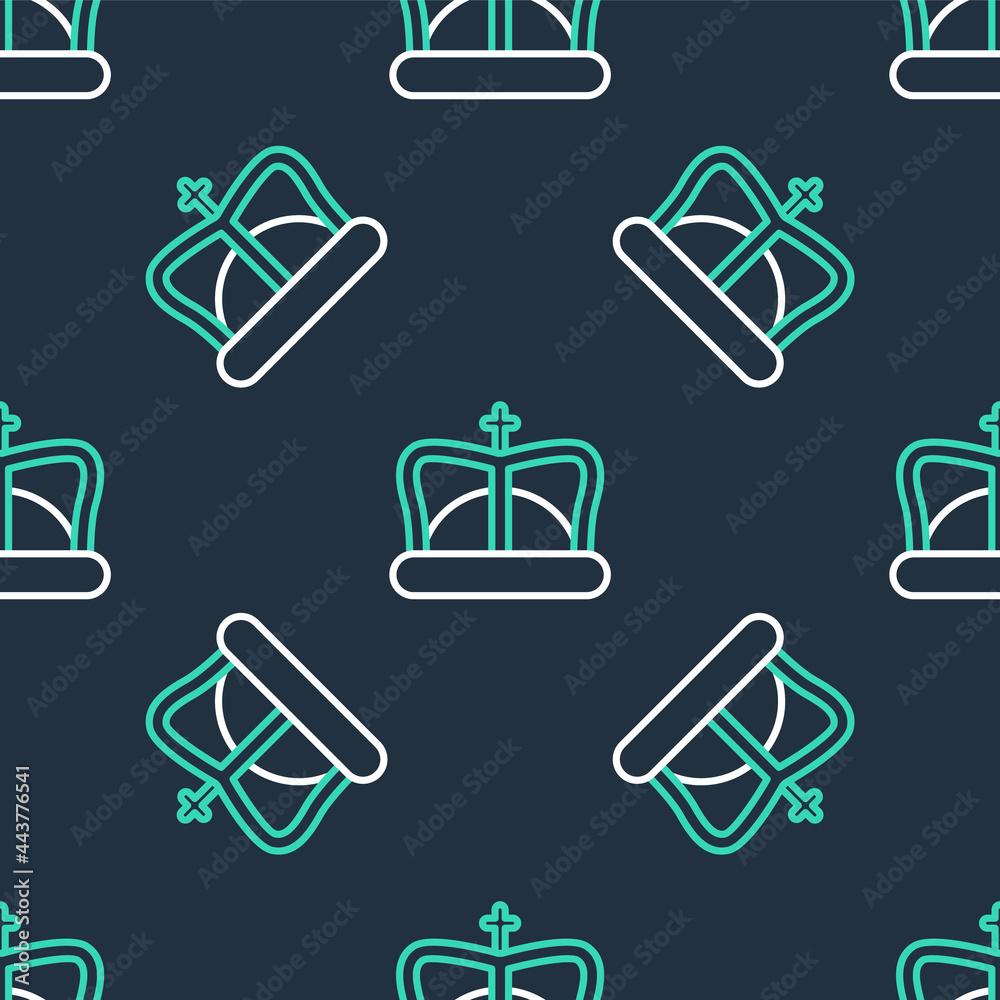 Line King crown icon isolated seamless pattern on black background. Vector Line King crown icon isolated seamless pattern on black background. Vector