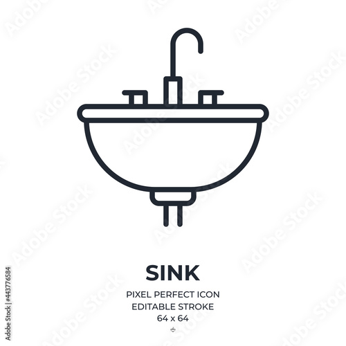 Sink editable stroke outline icon isolated on white background flat vector illustration. Pixel perfect. 64 x 64.