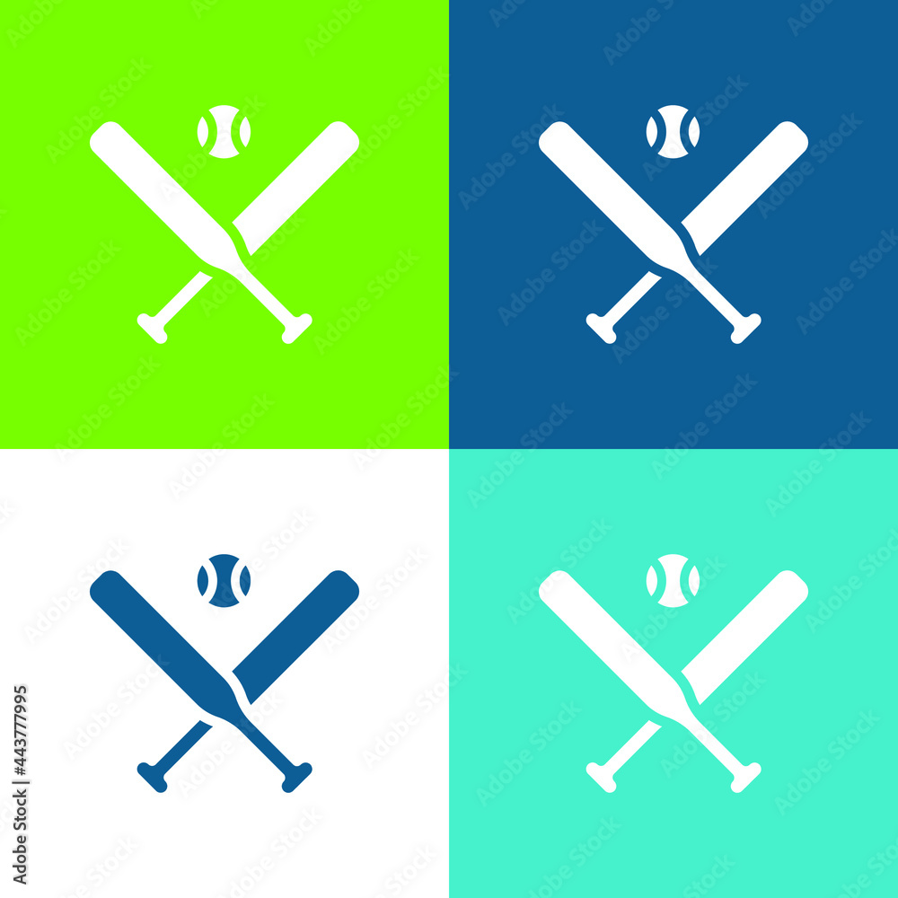Baseball Flat four color minimal icon set