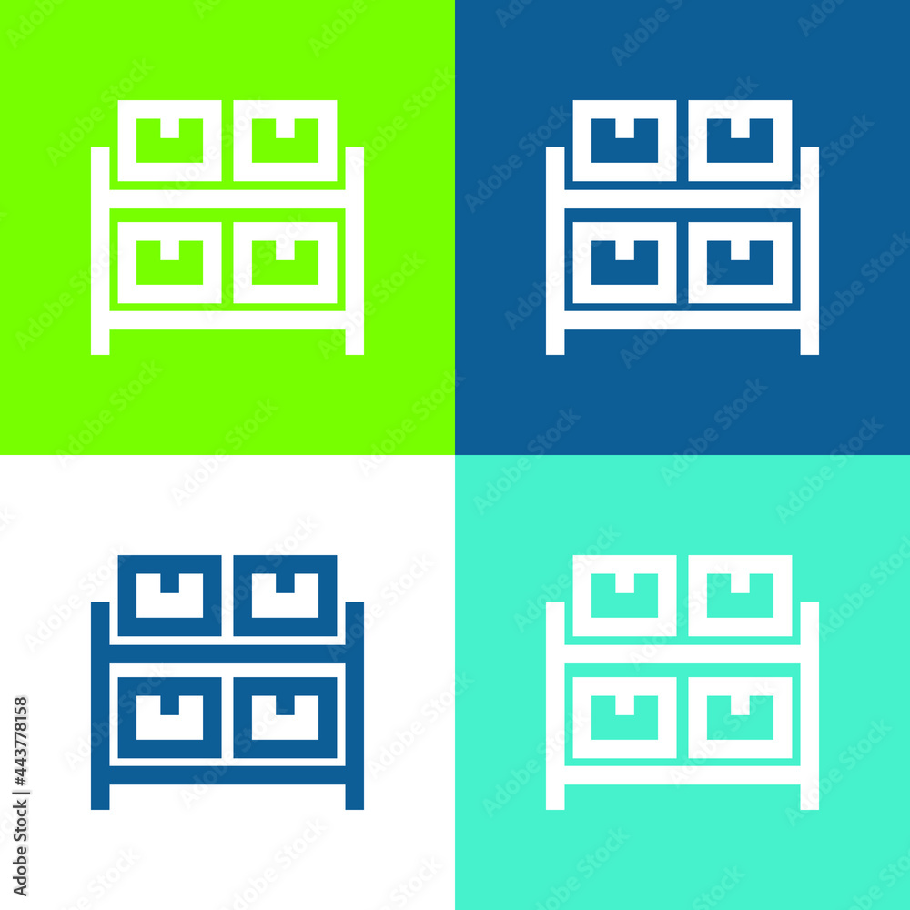 Archive Drawers Furniture Flat four color minimal icon set Archive Drawers Furniture Flat four color minimal icon set