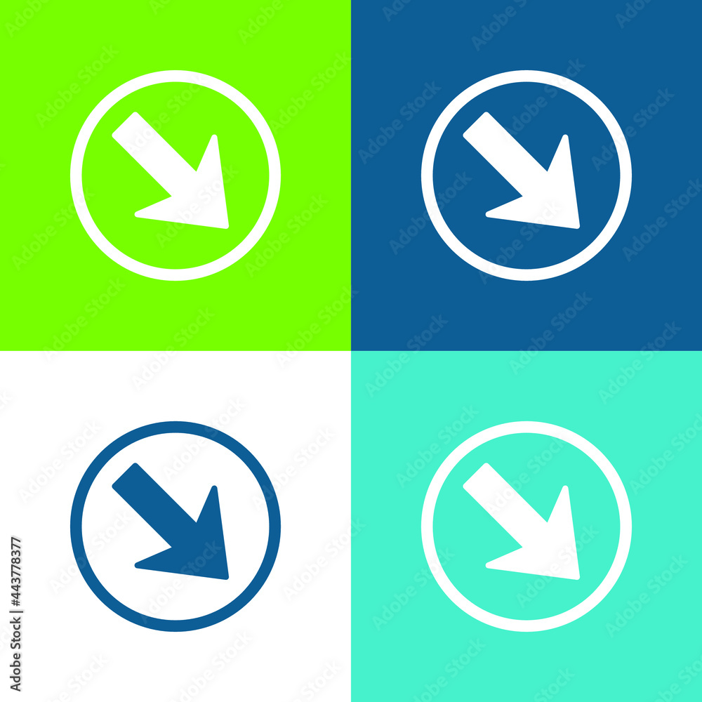 Arrow Pointing Down Right In A Circle Flat four color minimal icon set Arrow Pointing Down Right In A Circle Flat four color minimal icon set