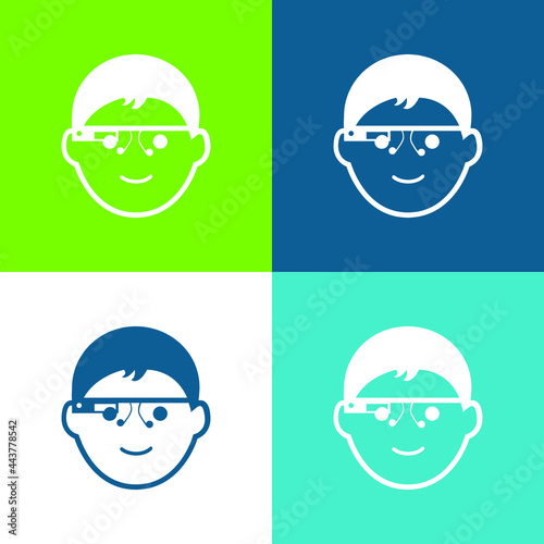 Boy Head With Google Glasses Flat four color minimal icon set