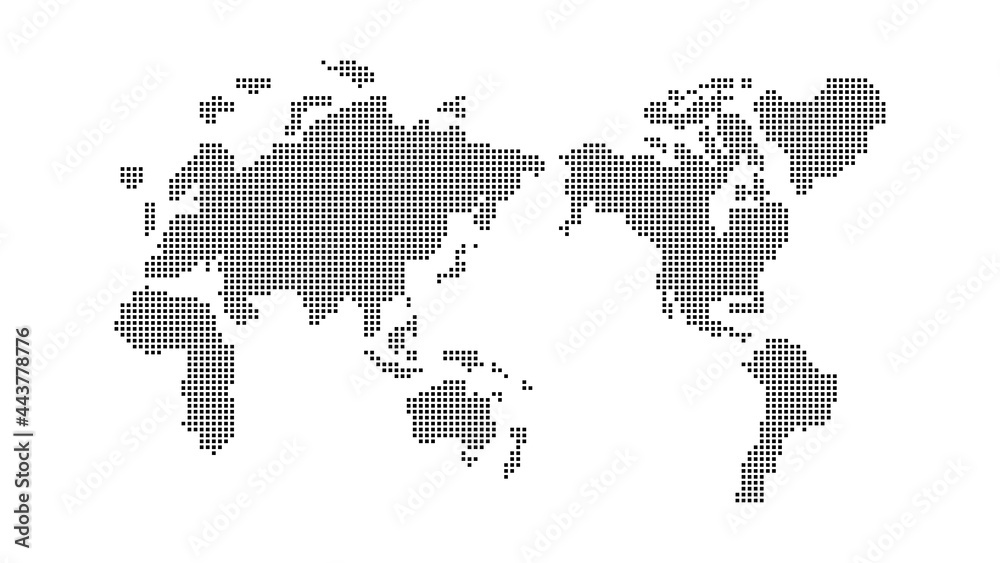 Fototapeta 世界地図 簡略ドットイラスト デジタルイメージ 黒ドット 白背景 Naklejamy Com