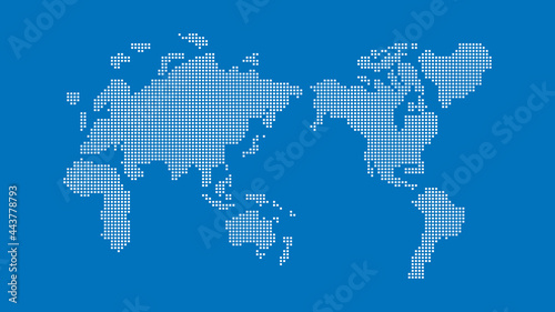 .世界地図 簡略ドットイラスト IT、デジタルイメージ（青背景）
