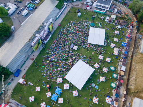 Canvastavla Lviv, Ukraine - June 26, 2021: overhead top view of lviv jazz fest