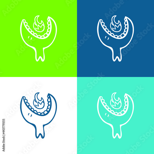 Big Halloween Monster Head With Open Mouth Eating An Animal Flat four color minimal icon set