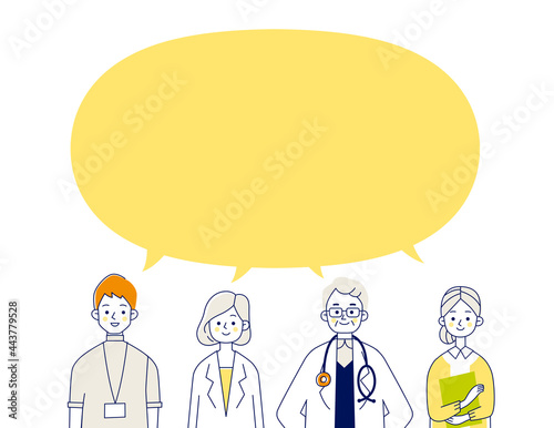 病院で働く人々とセリフイラストベクター
