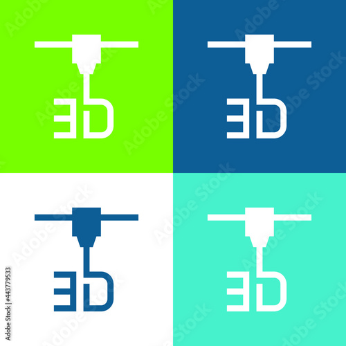 3d Printer Flat four color minimal icon set