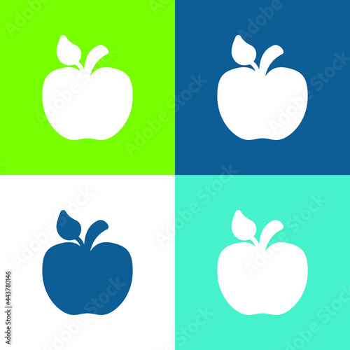 Apple With Little Leaf Flat four color minimal icon set