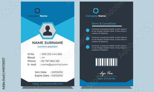 Unique modern creative new abstract office identification and clean blue professional corporate id card design template. 