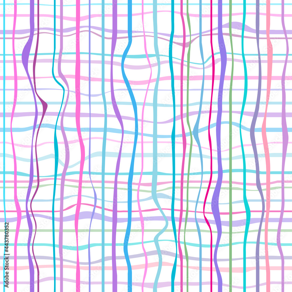 Seamless abstract pattern. Checkered multicolored background with lines and waves. Universal geometric texture. Dinamic colored background. Lineal wallpaper. Decorative style. Line art creation