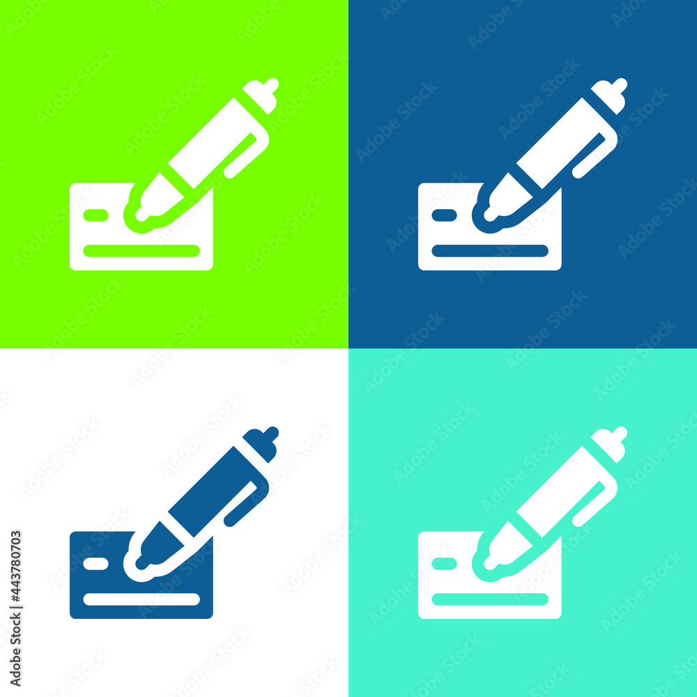 Bank Check Flat four color minimal icon set