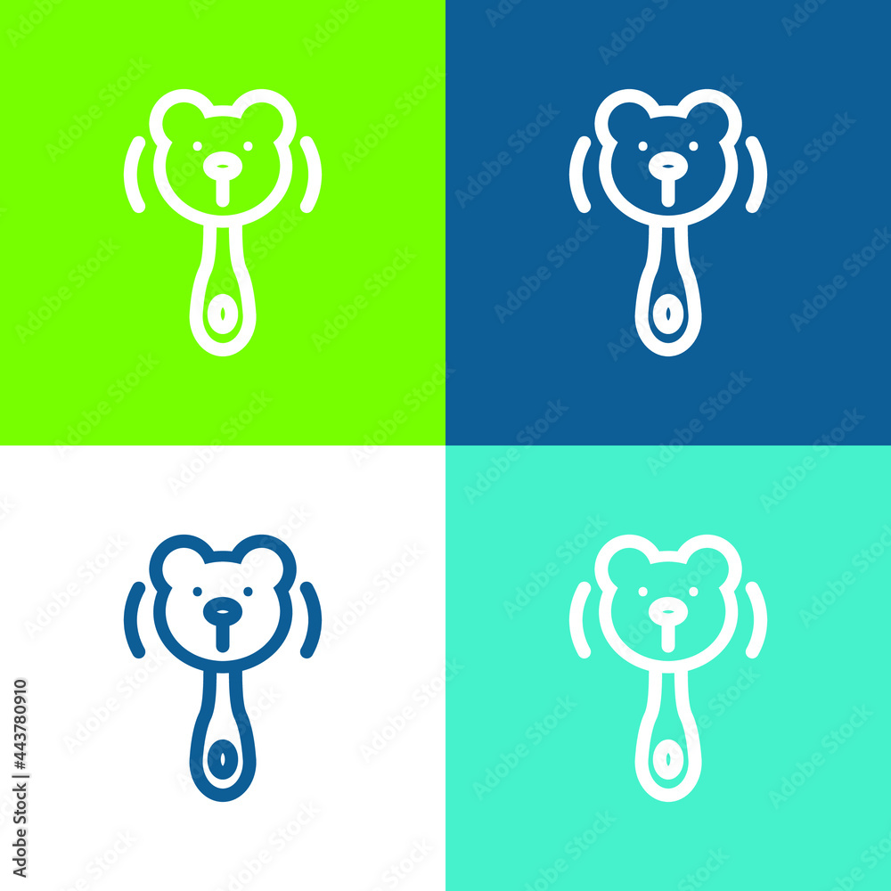 Bear Rattle Outline Flat four color minimal icon set Bear Rattle Outline Flat four color minimal icon set