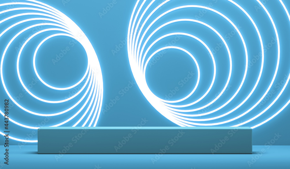 Fototapeta premium Blue platform and white circle stacked light background, Abstract background for product presentation or branding. 3d rendering