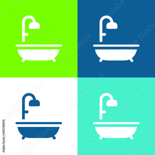 Bath Flat four color minimal icon set