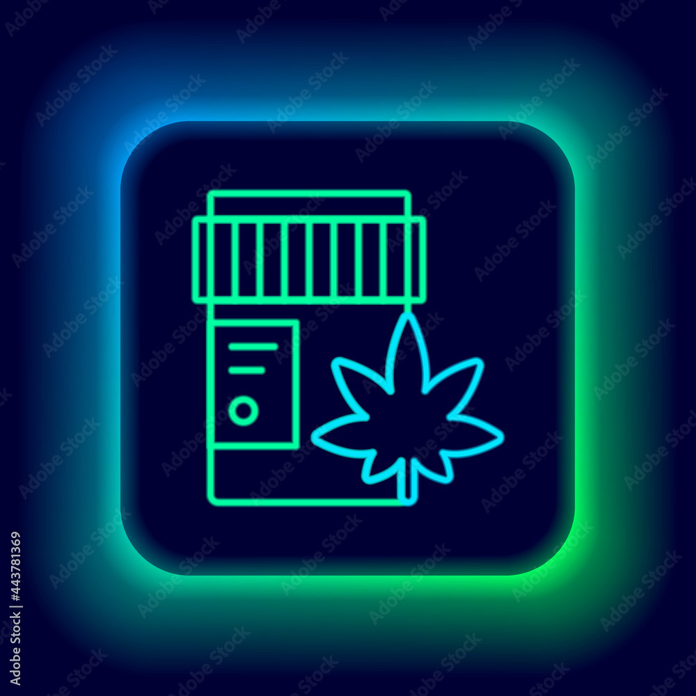 Glowing neon line Medical bottle with marijuana or cannabis leaf icon isolated on black background. Mock up of cannabis oil extracts in jars. Colorful outline concept. Vector Glowing neon line Medical bottle with marijuana or cannabis leaf icon isolated on black background. Mock up of cannabis oil extracts in jars. Colorful outline concept. Vector
