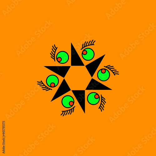 Fototapeta Naklejka Na Ścianę i Meble -  Vector eyes and star logo on orange background