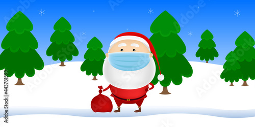 Santa Claus in medical mask. Cartoon style. Vector illustration.