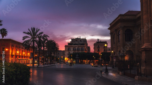 Palermo City on a warm Summer Morning near Teatro Massimo Opera House