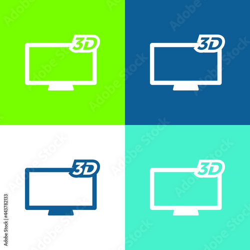3D Television Flat four color minimal icon set