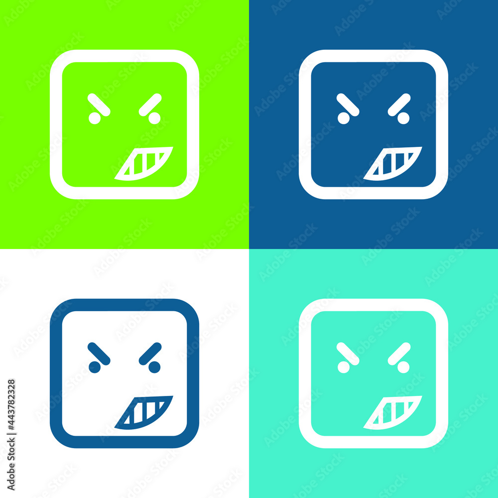 Anger On Emoticon Face Of Rounded Square Outline Flat four color minimal icon set Anger On Emoticon Face Of Rounded Square Outline Flat four color minimal icon set