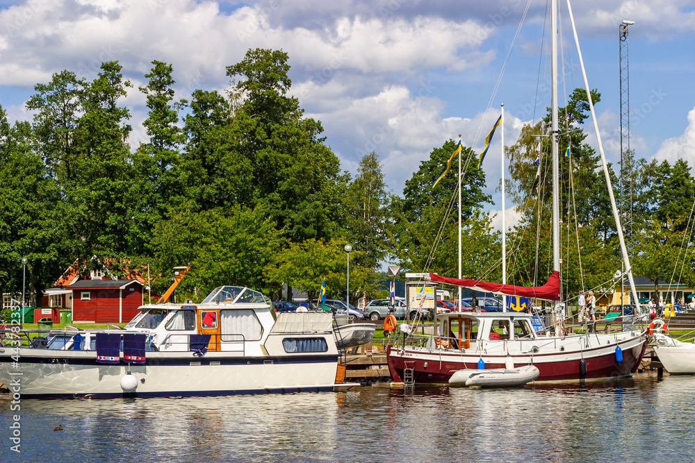 Boats in the Göta Canal in Karlsborg, Sweden
