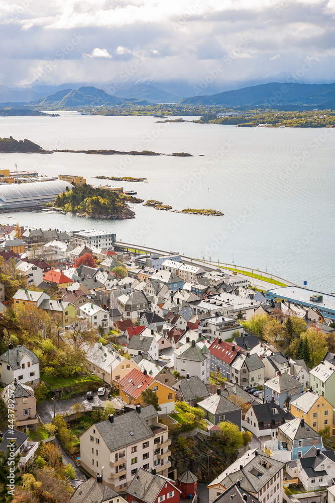 City view by a Norwegian city by a fjord