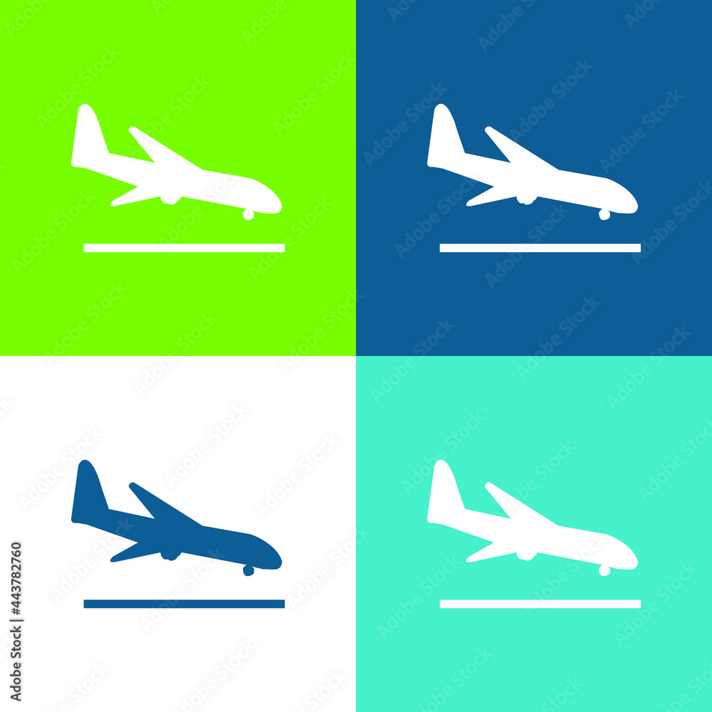 Naklejka premium Airplane Landing Flat four color minimal icon set