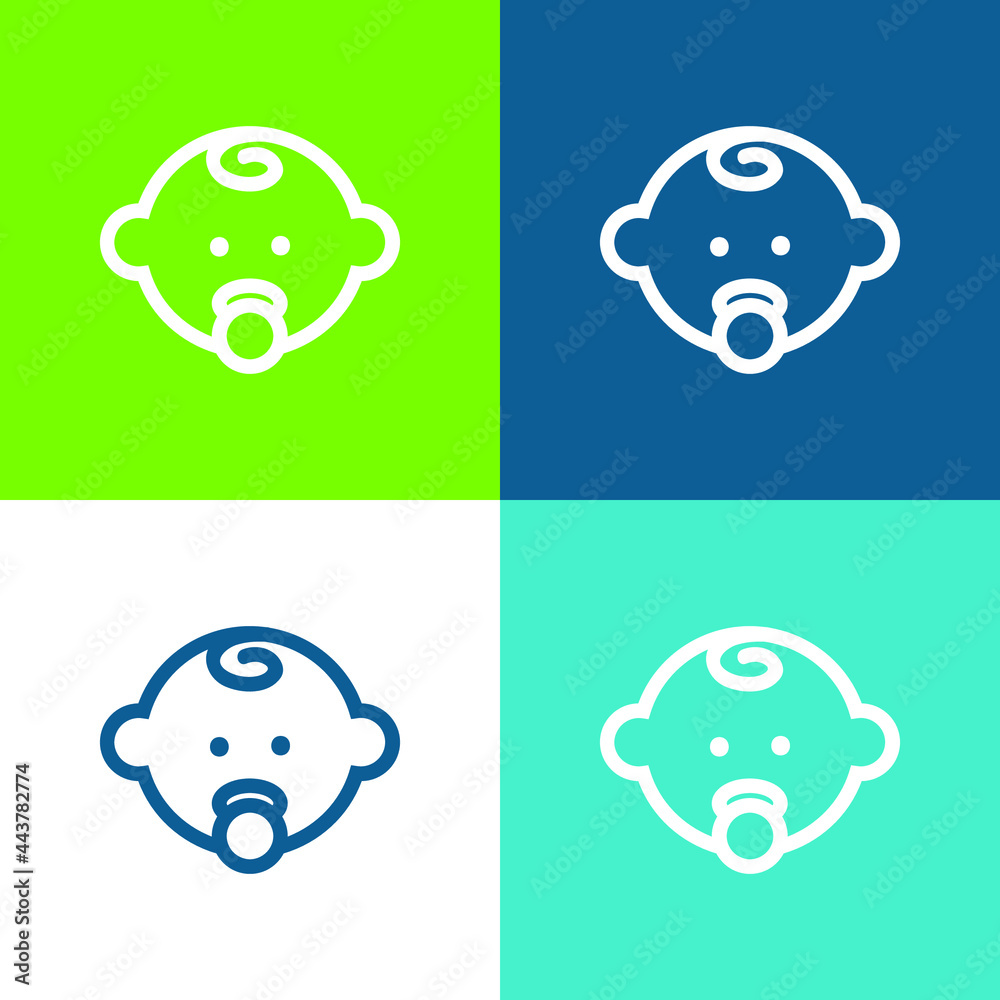 Baby Head Outline With Pacifier Flat four color minimal icon set Baby Head Outline With Pacifier Flat four color minimal icon set