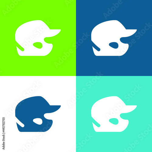 Baseball Helmet Flat four color minimal icon set
