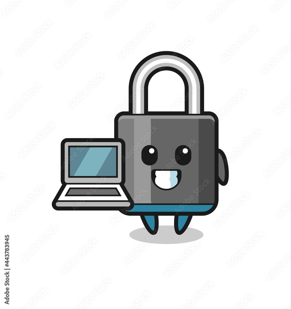 Mascot Illustration of padlock with a laptop Mascot Illustration of padlock with a laptop