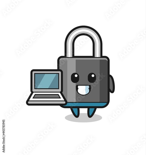 Mascot Illustration of padlock with a laptop