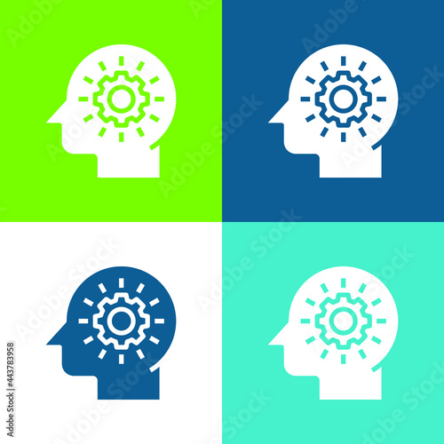 Brain Flat four color minimal icon set
