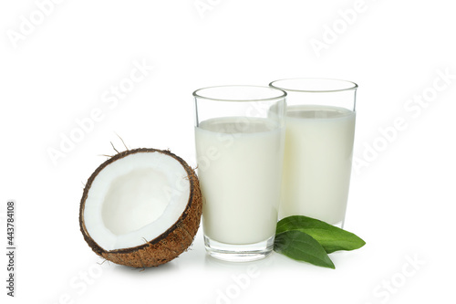 Pitcher of coconut milk isolated on white background