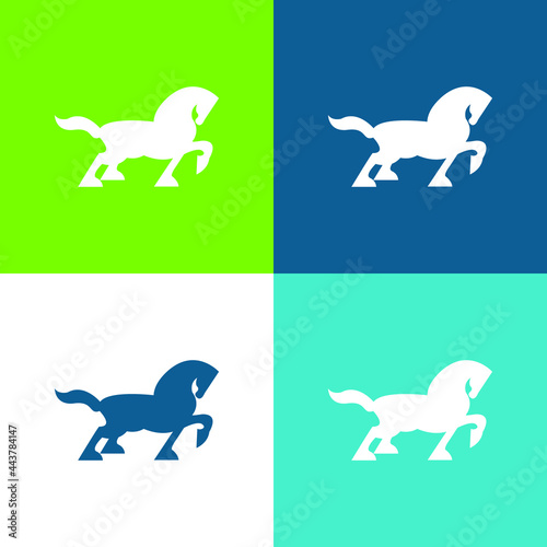 Big Black Horse Walking Side Silhouette With Tail And One Foot Up Flat four color minimal icon set © LIGHTFIELD STUDIOS