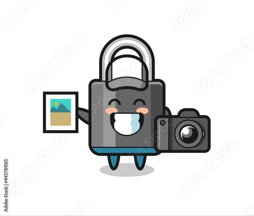 Character Illustration of padlock as a photographer