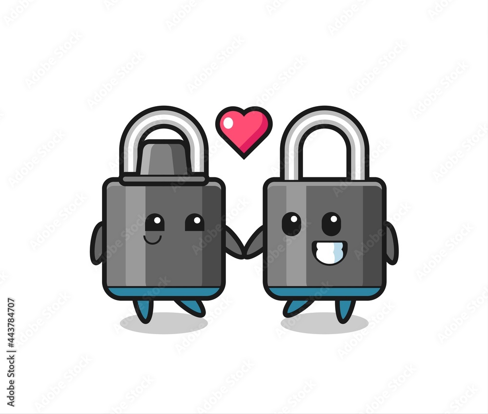 padlock cartoon character couple with fall in love gesture padlock cartoon character couple with fall in love gesture