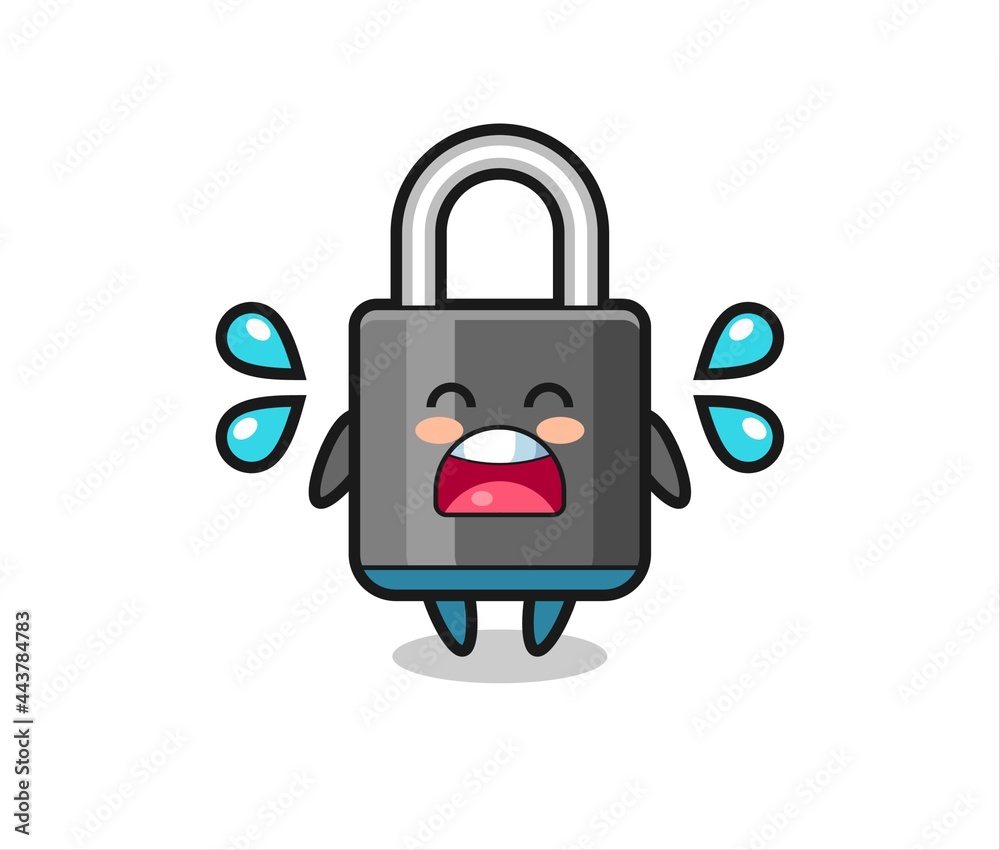 padlock cartoon illustration with crying gesture padlock cartoon illustration with crying gesture