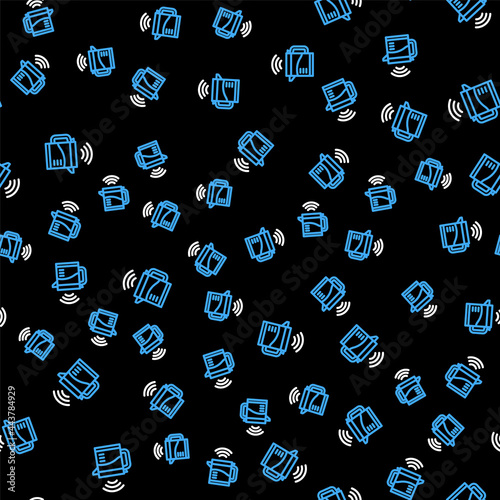 Line Smart electric kettle system icon isolated seamless pattern on black background. Teapot icon. Internet of things concept with wireless connection. Vector