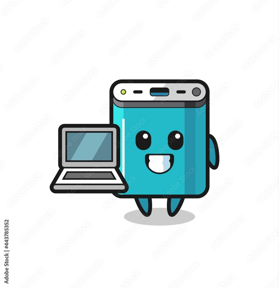 Mascot Illustration of power bank with a laptop