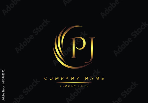 alphabet letters PJ monogram logo, gold color elegant classical