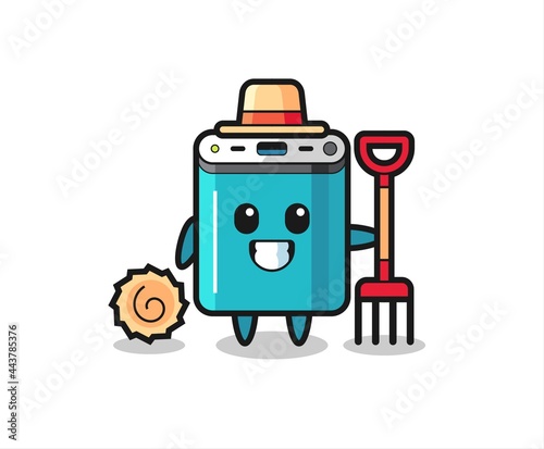 Mascot character of power bank as a farmer