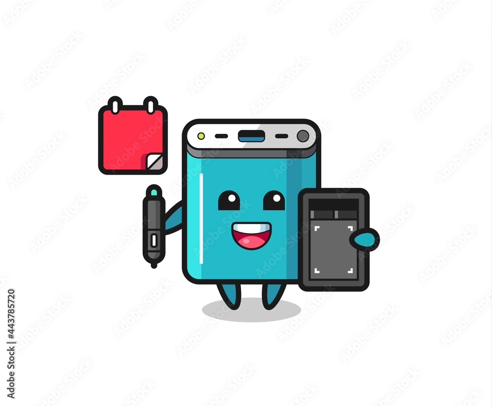 Illustration of power bank mascot as a graphic designer Illustration of power bank mascot as a graphic designer