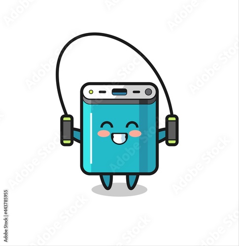 power bank character cartoon with skipping rope