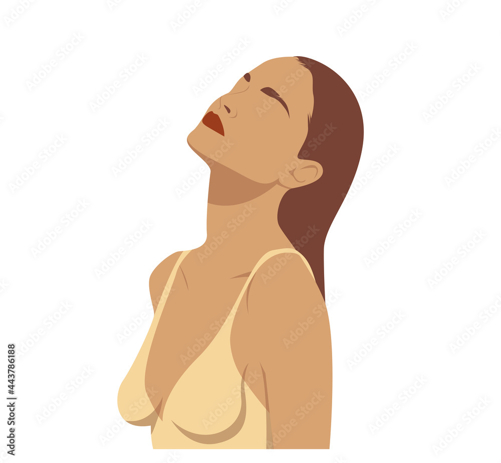 Beautiful young sensual girl with long hair on an isolated white background for design. Style and fashion. Illustration.