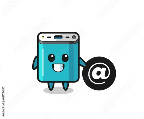 Cartoon Illustration of power bank standing beside the At symbol