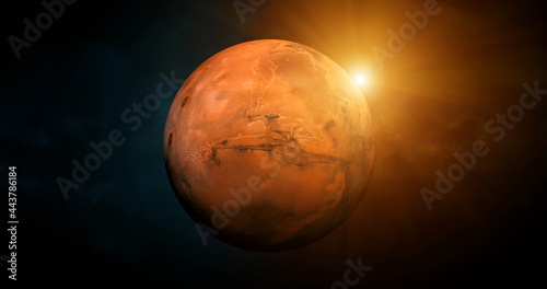 Solar System - Mars. Planet near Sun. Mars is a terrestrial planet with a thin atmosphere, having craters, volcanoes, valleys, deserts. Elements of this image furnished by NASA