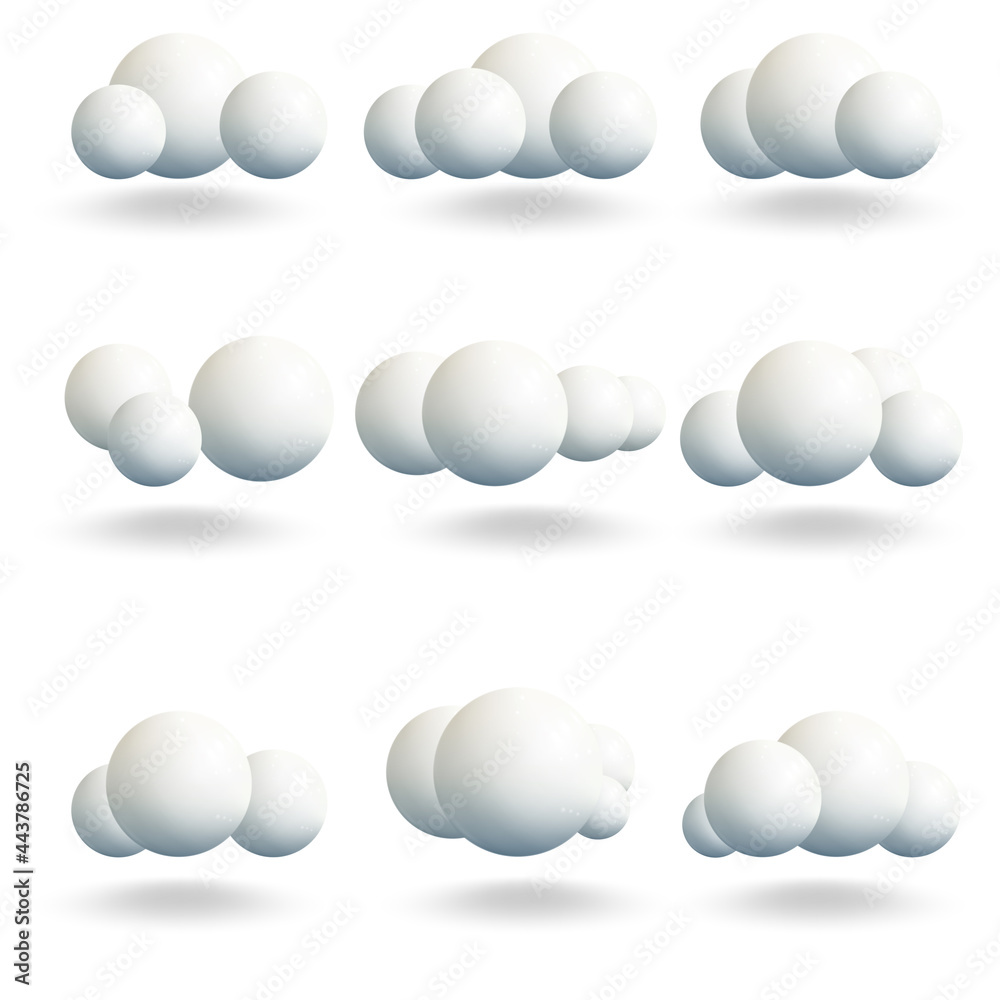 3d White sphere clouds set. 3d White sphere clouds set.